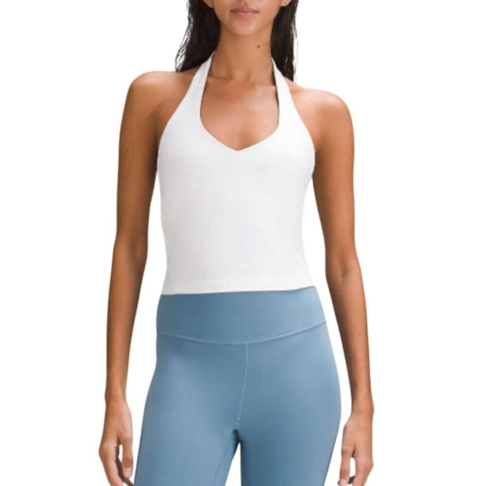 Lululemon Align Halter Tank Top White Nulu Yoga V-Neck Built-in Bra Size 2